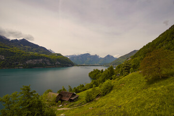 Blick auf den Walensee in der Schweiz, Kanton St. Gallen