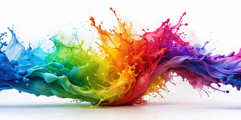 colorful abstract rainbow transparent water splash liquid color powder explosion with bright colors isolated white wide panorama background