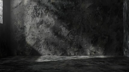 Abstract design with aged cement wall texture and paper background Realistic empty space in dark studio room with concrete wall and grunge paper texture