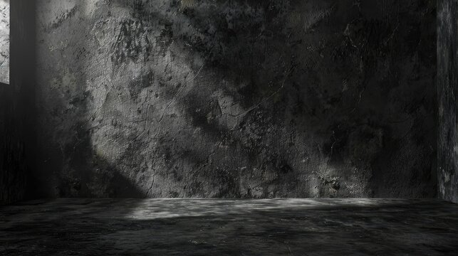 Abstract design with aged cement wall texture and paper background Realistic empty space in dark studio room with concrete wall and grunge paper texture