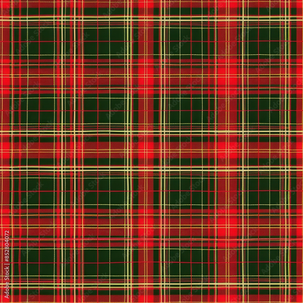 Poster this image shows a seamless pattern of a red and green plaid fabric. the plaid is made up of alterna