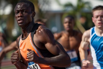 Intense Race Moments: Sprinters Ready for Final Sprint at an Outdoor Track Event