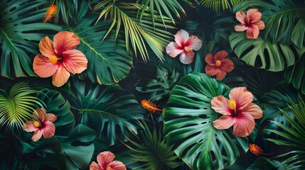 Fototapeta premium Close-up of a Seamless Tropical Pattern Wall Design