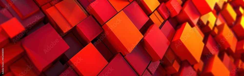 Poster a red and orange background with a lot of red squares. the squares are arranged in a way that create