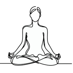women performing yoga line art, Continuous line drawing of meditating girl, One line woman sitting in lotus pose yoga