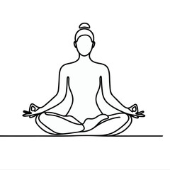 women performing yoga line art, Continuous line drawing of meditating girl, One line woman sitting in lotus pose yoga