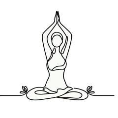 women performing yoga line art, Continuous line drawing of meditating girl, One line woman sitting in lotus pose yoga
