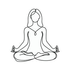 women performing yoga line art, Continuous line drawing of meditating girl, One line woman sitting in lotus pose yoga
