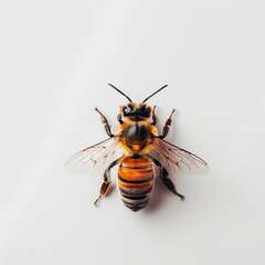 close-up from above of a honey bee apis mellifera isolated on a white background