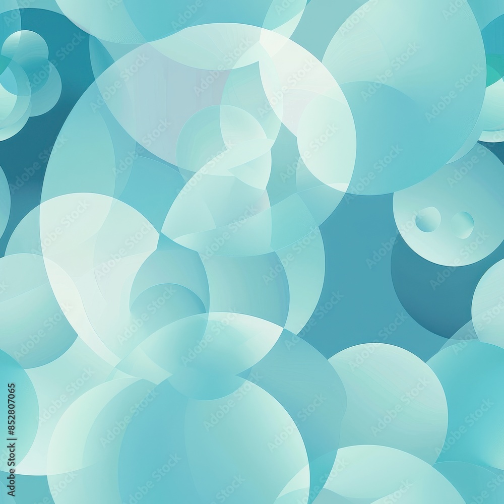 Aufkleber A digital illustration of a seamless pattern with overlapping, translucent circles in shades of blue and white. The circles are of varying sizes and create a layered effect, giving the image a depth a