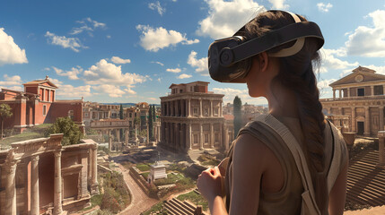 A history class using VR to virtually visit and walk through ancient Roman ruins