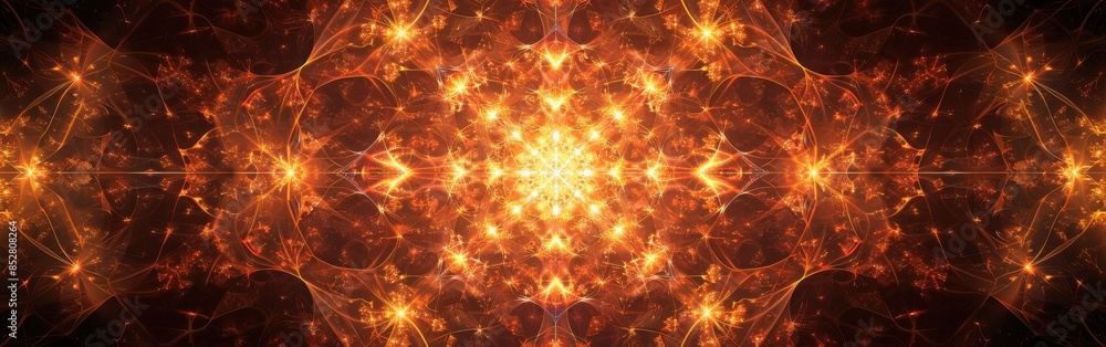 Poster this is a digital art design that features a bright yellow fractal pattern in the center that resemb
