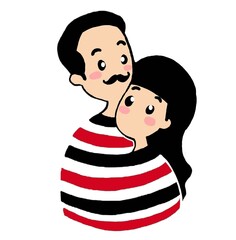 Couple of men and women wearing striped t-shirts