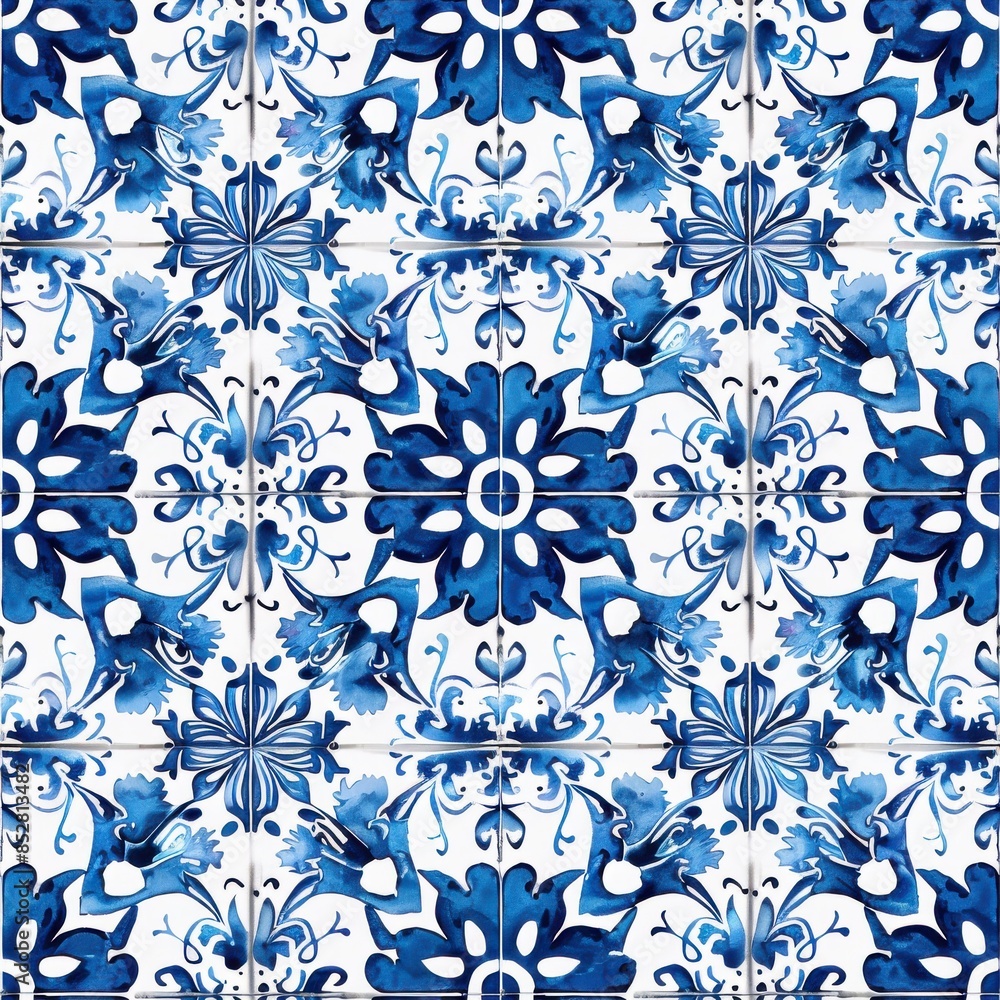 Poster this image depicts a traditional portuguese tile pattern in a blue and white color scheme. the desig