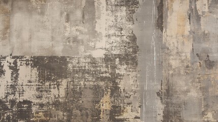 Abstract textured artwork with layers of brown, gray and white paint on a canvas
