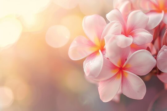 A beautiful copy space image featuring frangipani flowers blooming with a softly blurred background
