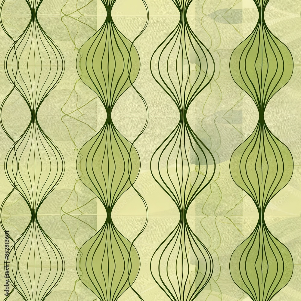 Poster A series of green, curvy lines that resemble the shape of a vase. The lines are arranged in a way that creates a sense of movement and flow, giving the impression of a dynamic, organic design