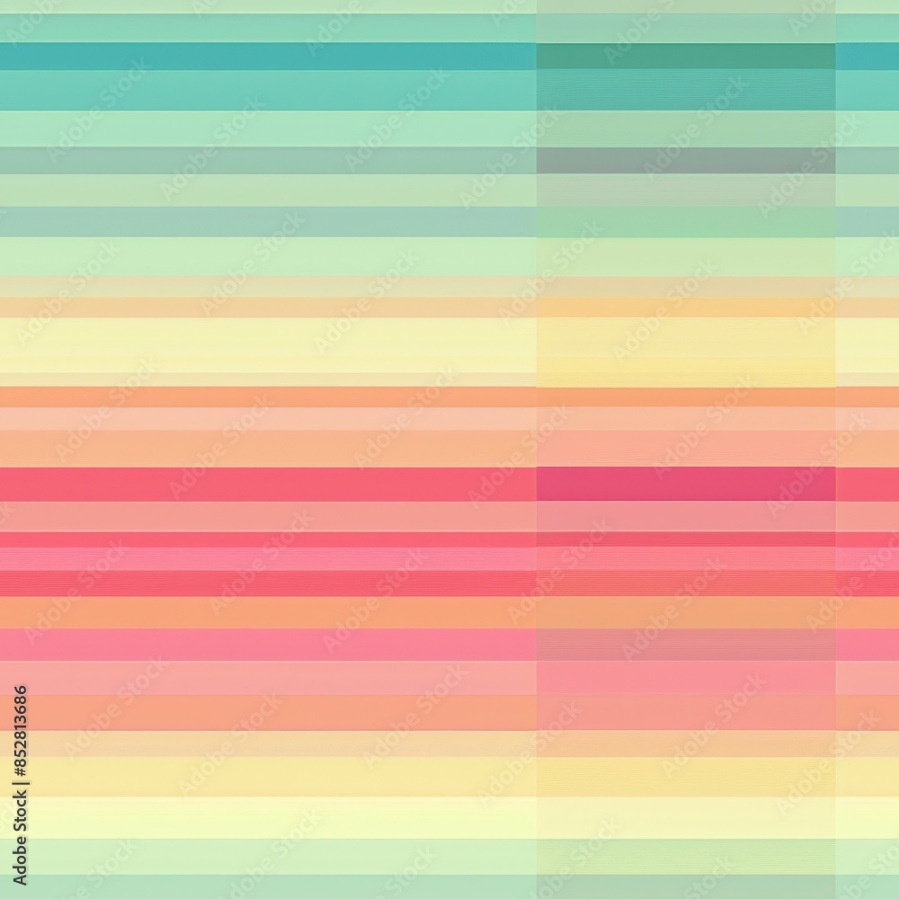 Poster This image showcases a digitally created, abstract pattern featuring horizontal stripes in pastel shades of blue, green, yellow, pink, and orange. The stripes are arranged in a simple, repetitive patt