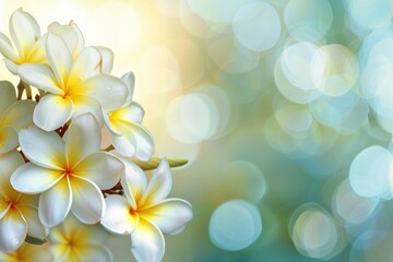 Naklejka premium A beautiful copy space image featuring frangipani flowers blooming with a softly blurred background