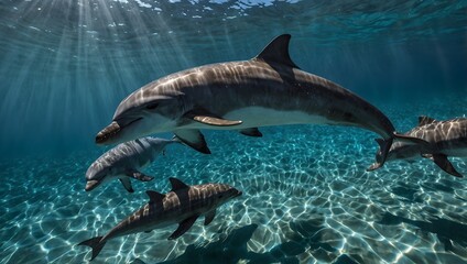 Fototapeta premium The majesty of a pod of dolphins gliding through crystal-clear waters ai_generated