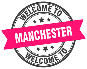 Welcome to Manchester stamp. Manchester round sign
