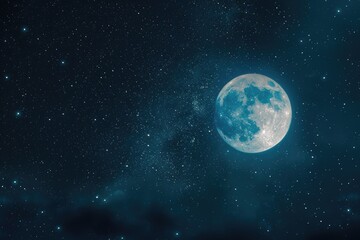 Obraz premium Night sky with stars and the full moon.