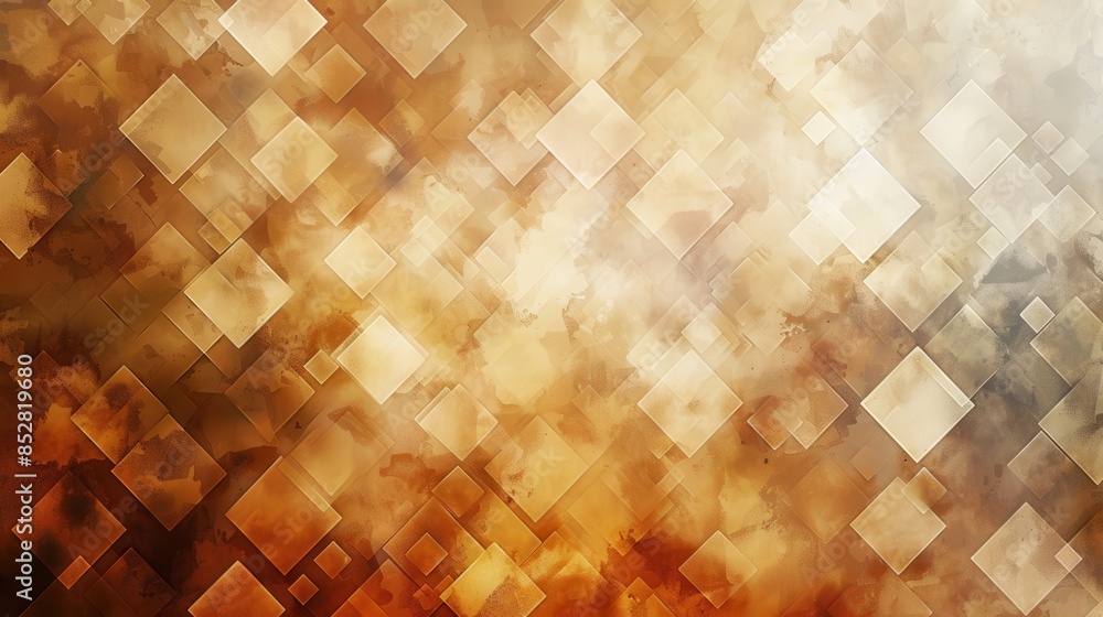 Poster This image features an abstract pattern of brown and white squares on a blurry background. The squares are arranged in a diagonal pattern, creating a sense of depth and movement. The overall effect is
