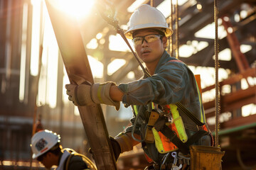 Fototapeta premium Construction Worker at Sunrise