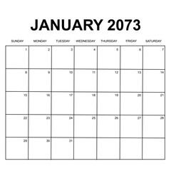 january 2073. monthly calendar design. week starts on sunday. printable, simple, and clean vector design isolated on white background.
