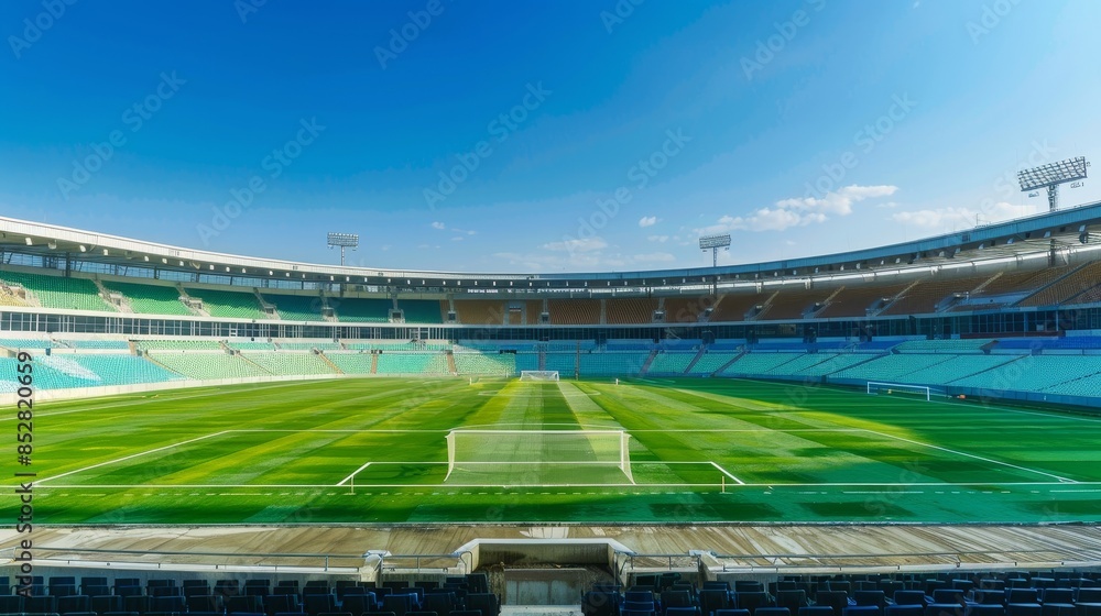 Sticker Dynamic Empty Football Stadium Background Ready for Design Integration, Perfect for Sports and Event Promotions