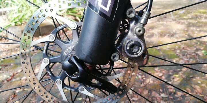 Shimano Hydraulic Disc Brake for high performance brake control on Merida mountain bike at Surabaya, Indonesia on June 16, 2024