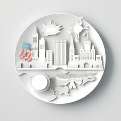 Paper cut style plate design with products from America..