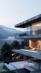 Obraz premium Discover the modern exterior of a luxurious villa, featuring sleek minimalism and expansive glass