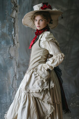 A beautiful woman dressed in Victorian clothes. Old fashioned