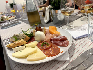 appetizer with salumi and cheeses