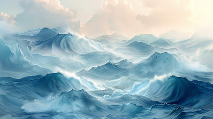 Blue Ocean Waves with Clouds