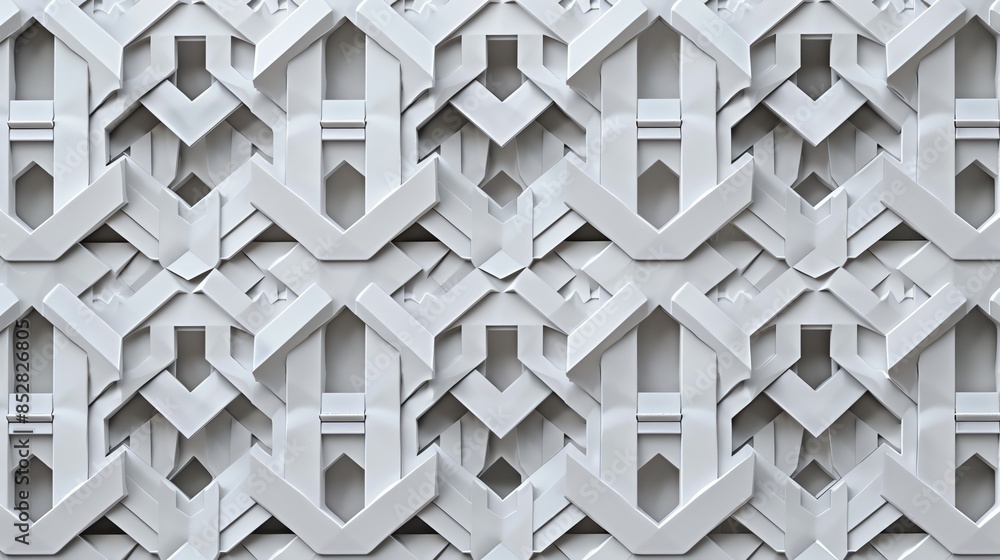 Poster intricate geometric pattern with repetitive shapes and modern design in white. ideal for backgrounds
