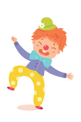 Circus clown isolated on white background. Joker icon. Carnival, kids birthday. Fun cartoon vector illustration