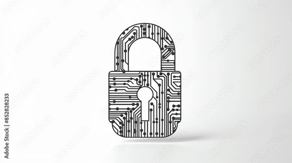 Poster digital padlock with circuit board design symbolizes modern cybersecurity. ideal for internet safety