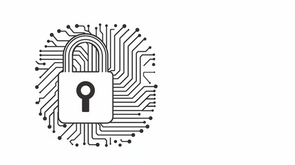 Digital security concept with a padlock and circuit lines, representing data protection, cybersecurity, and information safety.