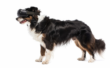 Fototapeta premium dog wearing a VR headset, side profile isolated on white background
