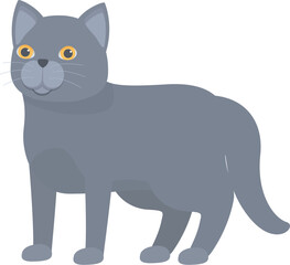 Cartoon illustration of a russian blue cat standing and looking curious