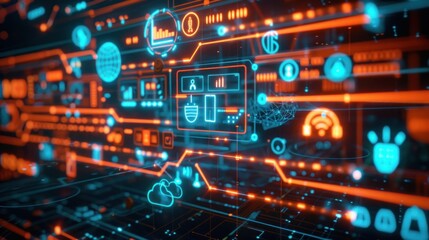 Obraz premium Abstract Digital Interface with Neon Lights