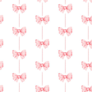 Seamless pattern with cute pink bows. Coquette Aesthetics. Girly background for textiles, wrapping paper, wallpaper, scrapbooking, posters