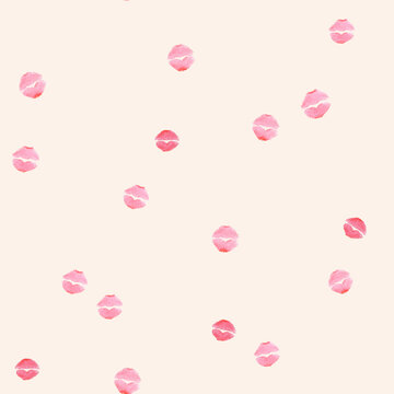Seamless pattern with traces of pink lipstick on a pink background. Coquette Aesthetics. For wrapping paper, cards, scrapbooking. Cute girly design
