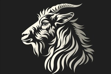 Obraz premium Black and white detailed illustration of a goat head in profile