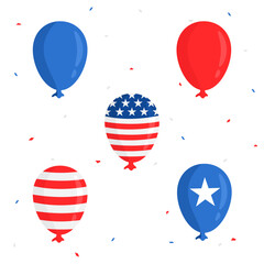 Balloon collection with confetti for july 4th american independence day element design 