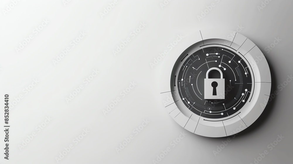 Poster a digital padlock icon on a futuristic security interface, symbolizing cybersecurity and data protec