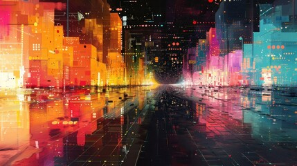Fototapeta premium Digital Cityscape at Night