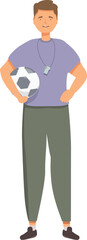 Fototapeta premium Smiling soccer coach holding ball is ready for training session